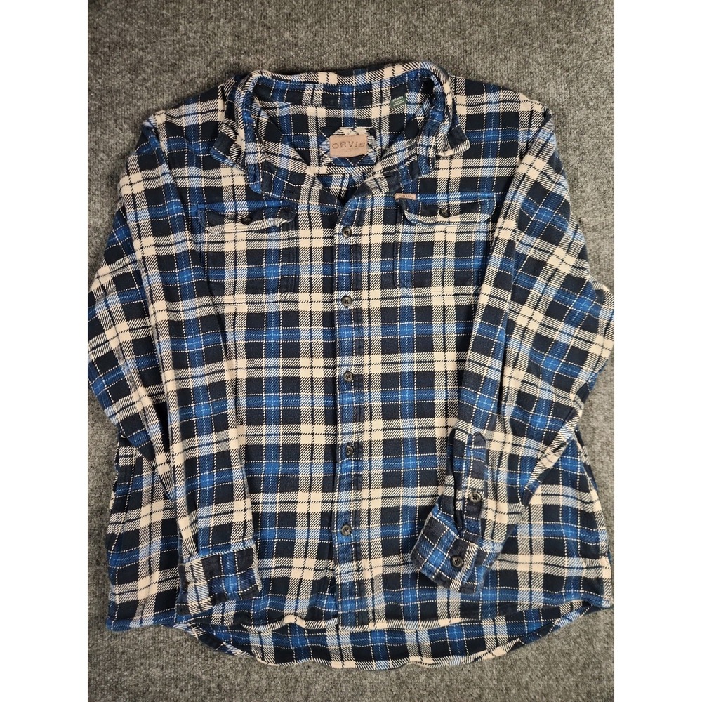 Orvis Flannel Shirt Jacket Mens XXL Blue Plaid Heavyweight 100% Cotton Shacket